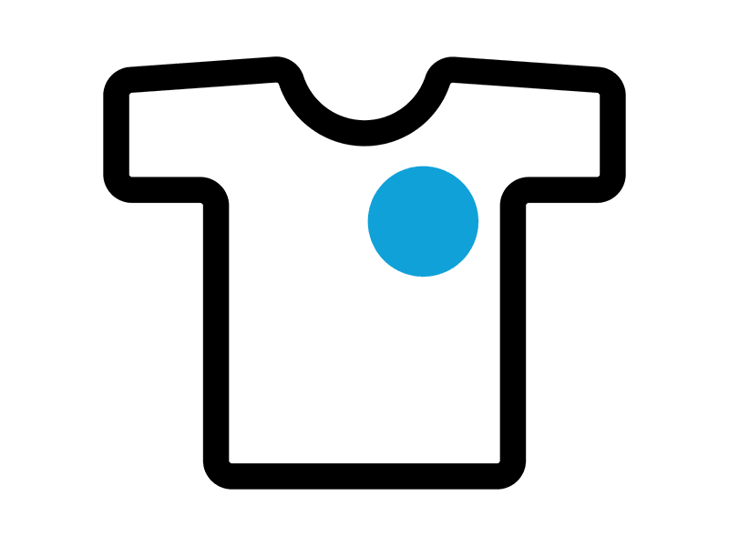 Symbol einer bedruckten T-Shirt – Textilveredelung für Arbeitskleidung, Vereinsmode und Einzelstücke.